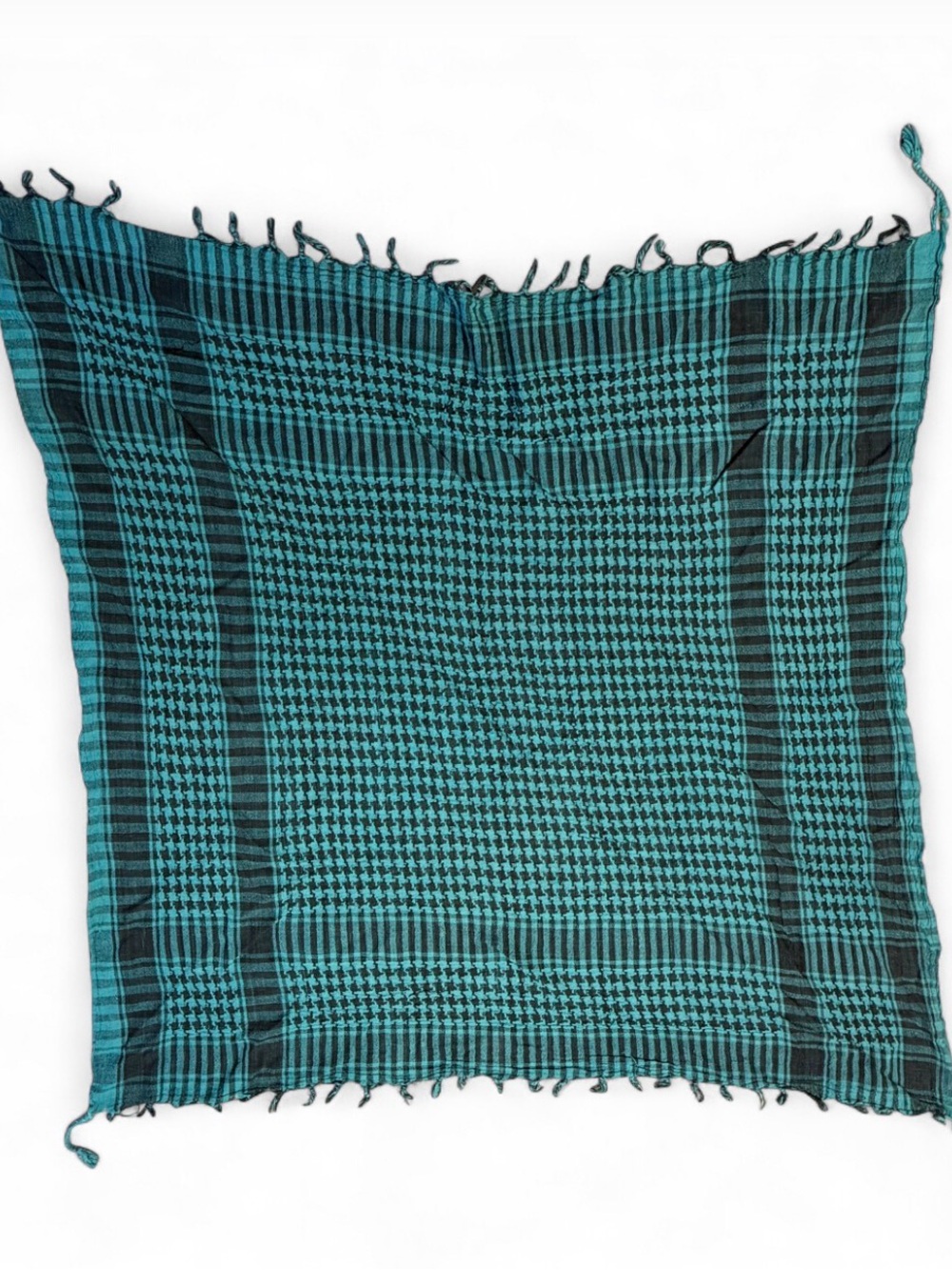 Y2K Plaid Houndstooth Green & Black Fringe Scarf
